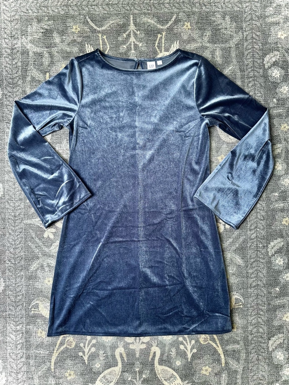 GAP Slate Dusty Blue Velvet Long Sleeve Shift Dress Size S